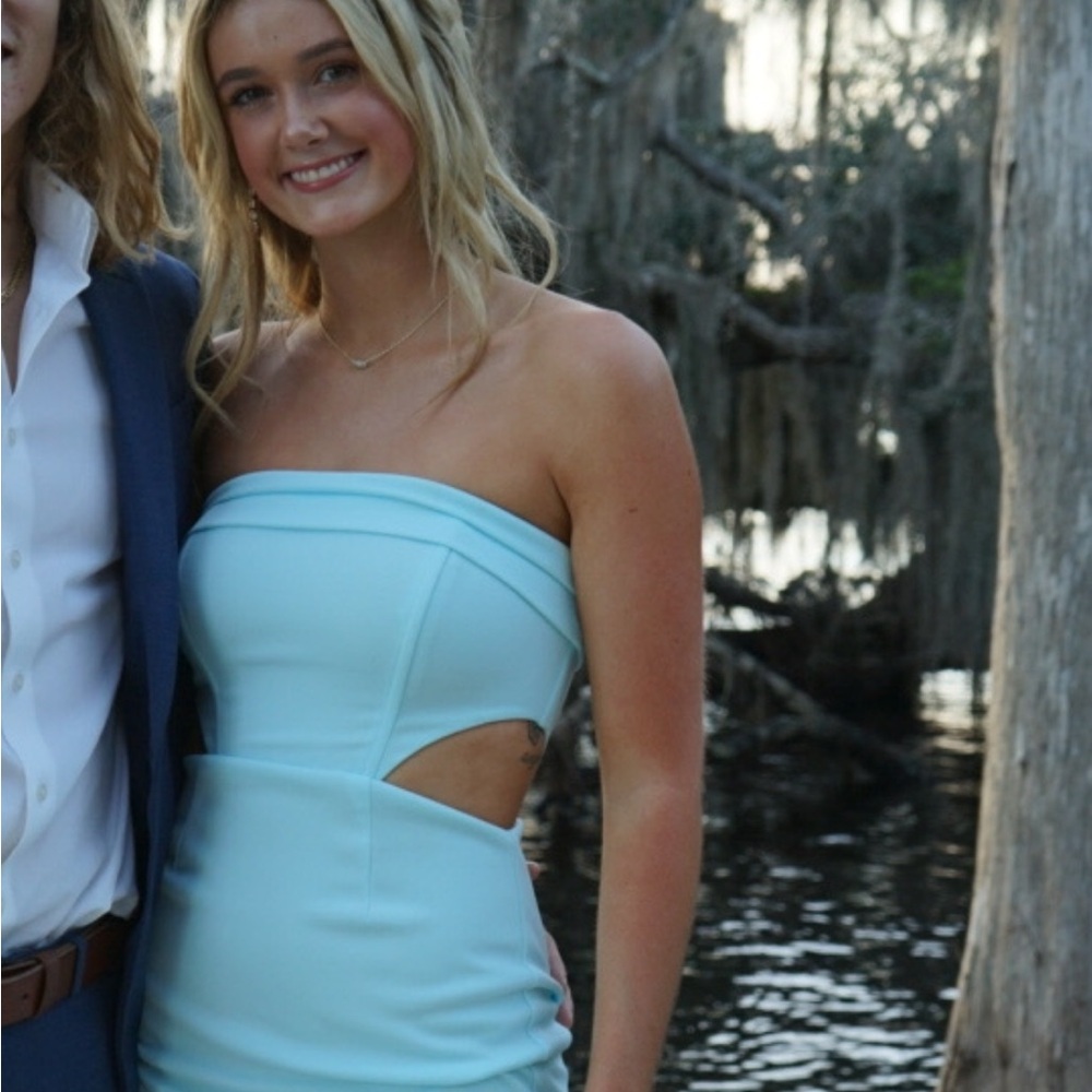 Strapless Light Blue Cutout Dress